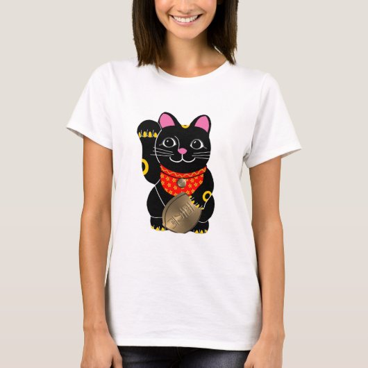 Schwarzes Maneki Neko T-Shirt (Vorderseite)
