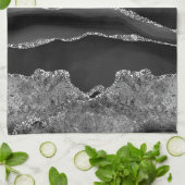 SCHWARZES MARBLE AGATE SILVER GLITZER GLAM GESCHIRRTUCH (Gefaltet)