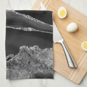 SCHWARZES MARBLE AGATE SILVER GLITZER GLAM GESCHIRRTUCH (Viertel Falte)