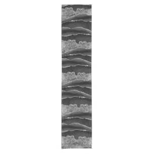 SCHWARZES MARBLE AGATE SILVER GLITZER GLAM KURZER TISCHLÄUFER