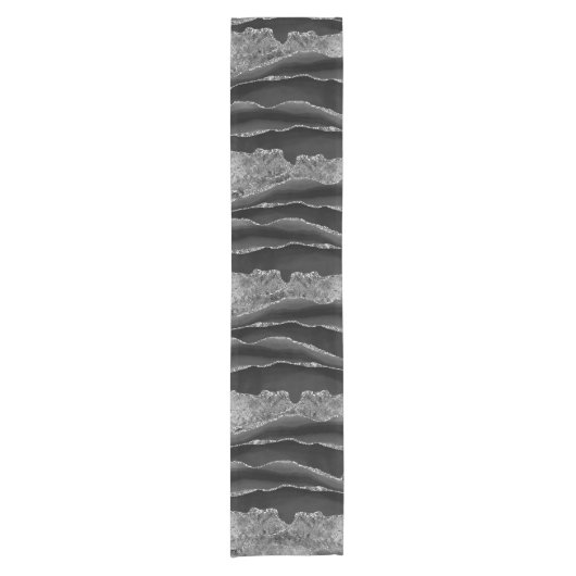 SCHWARZES MARBLE AGATE SILVER GLITZER GLAM KURZER TISCHLÄUFER (Vorderseite)