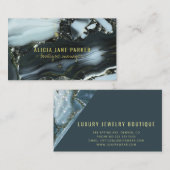 Schwarzes Marmor Blau Gold elegant moderne einziga Visitenkarte (Vorne/Hinten)