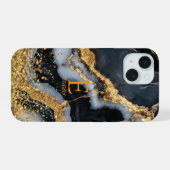 Schwarzes Marmor-Chic Gold-Glitter-Monogramm iPhone 15 Hülle (Rückseite (Horizontal))