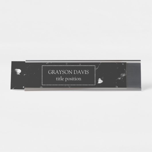 Schwarzes Marmor Gray Grain Schreibtischnamensplakette (Vorderseite )
