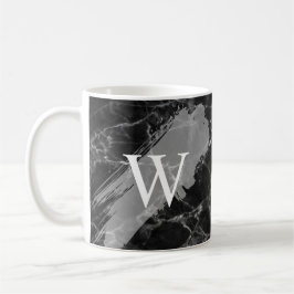 Schwarzes Marmor Initialen Monogramm Kaffeetasse