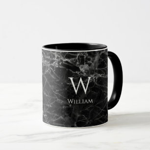 Schwarzes Marmor-Monogramm-Name Modern Weiße Initi Tasse
