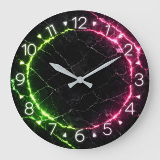 Schwarzes Marmor Neon-Uhr-Design Große Wanduhr
