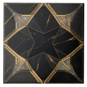 Schwarzes Marmor- und Gold-Geometrisches Sternmust Fliese