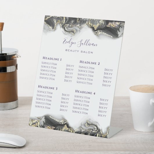 Schwarzes Marmordesign Preisliste Pedestzeichen Sockelschild (In SItu)