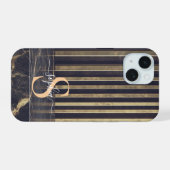 schwarzes Marmorgold-Glitter-Monogramm iPhone 15 Hülle (Rückseite (Horizontal))