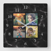 Schwarzes Marmormuster aus Foto der Familie Quadratische Wanduhr (Vorderseite)