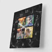 Schwarzes Marmormuster aus Foto der Familie Quadratische Wanduhr (Winkel)