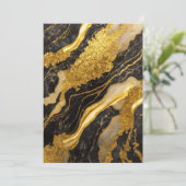 Schwarzes Marmormuster mit Gold Einladung (Stehend Vorderseite)