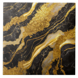 Schwarzes Marmormuster mit Gold Fliese