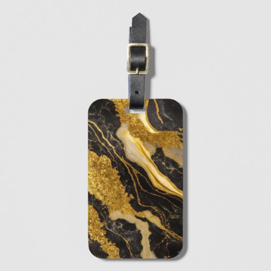 Schwarzes Marmormuster mit Gold Gepäckanhänger (Vorderseite Vertikal)
