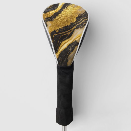 Schwarzes Marmormuster mit Gold Golf Headcover (Vorderseite)