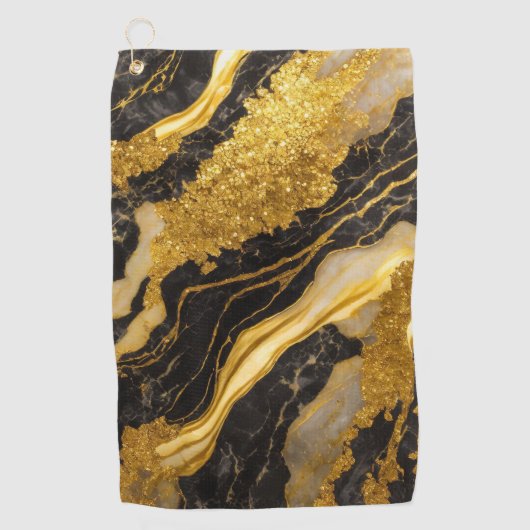 Schwarzes Marmormuster mit Gold Golfhandtuch (Vorderseite)
