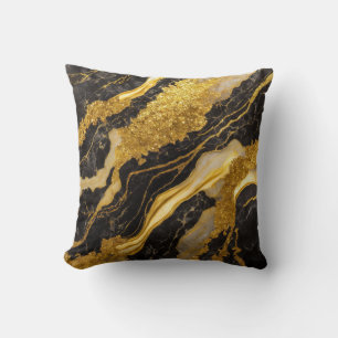 Schwarzes Marmormuster mit Gold Kissen