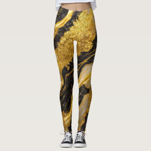 Schwarzes Marmormuster mit Gold Leggings