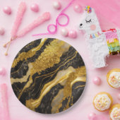 Schwarzes Marmormuster mit Gold Pappteller (Party)