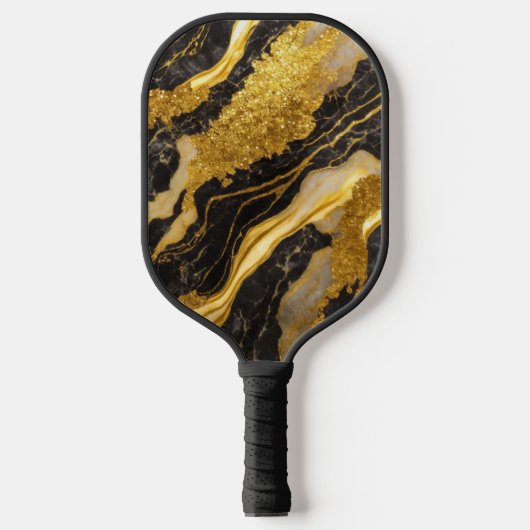 Schwarzes Marmormuster mit Gold Pickleball Schläger (Vorderseite)