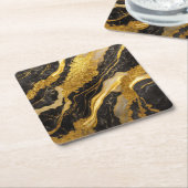 Schwarzes Marmormuster mit Gold Rechteckiger Pappuntersetzer (angewinkelt)