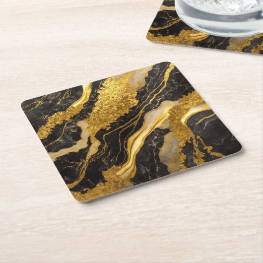 Schwarzes Marmormuster mit Gold Rechteckiger Pappuntersetzer (angewinkelt)