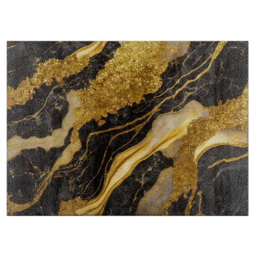 Schwarzes Marmormuster mit Gold Schneidebrett (Vorderseite)