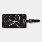 Schwarzes MarmorRosen-Goldmit Monogramm Initiale Gepäckanhänger (Vorderseite horizontal)