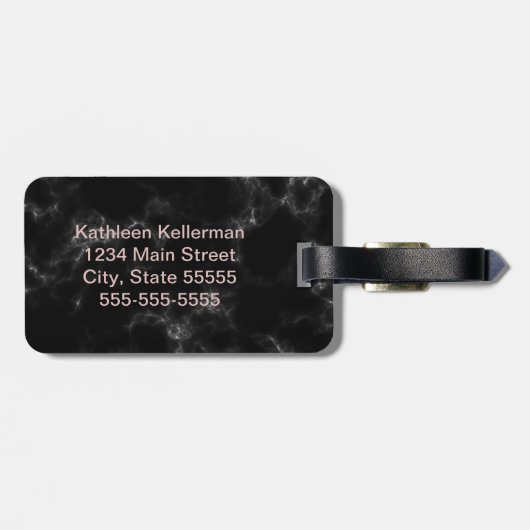 Schwarzes MarmorRosen-Goldmit Monogramm Initiale Gepäckanhänger (Rückseite horizontal)