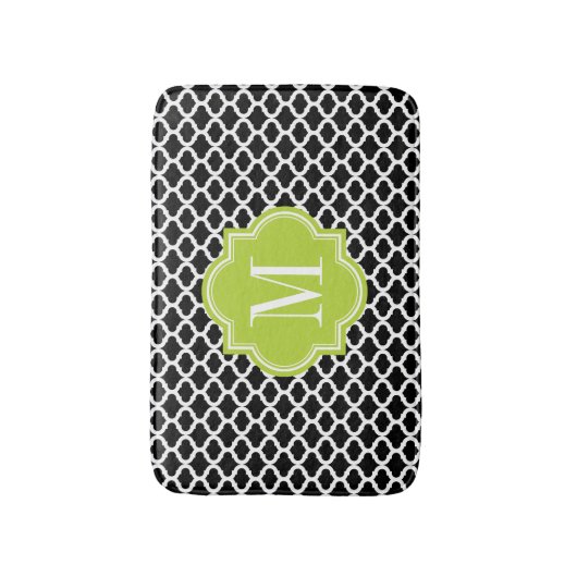 Schwarzes marokkanisches Muster mit Limonem grünem Badematte (Vorderseite Vertikal)