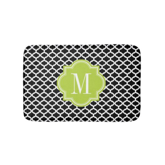 Schwarzes marokkanisches Muster mit Limonem grünem Badematte (Vorderseite)