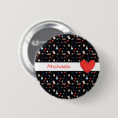 Schwarzes Medizinprodukte-Muster rotes Herz Button (Vorne & Hinten)