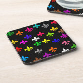 Schwarzes, mehrfarbiges Fleur-de-lis-Muster Getränkeuntersetzer (Linke Seite)