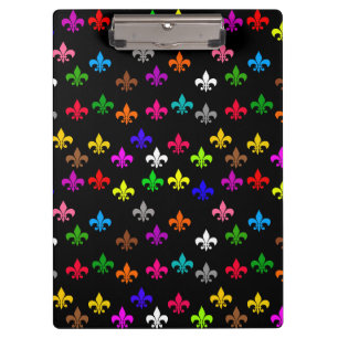 Schwarzes, mehrfarbiges Fleur-de-lis-Muster Klemmbrett
