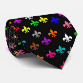 Schwarzes, mehrfarbiges Fleur-de-lis-Muster Krawatte (Gerollt)