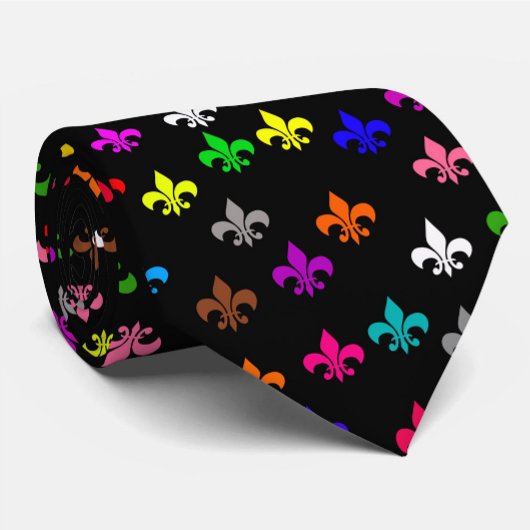 Schwarzes, mehrfarbiges Fleur-de-lis-Muster Krawatte