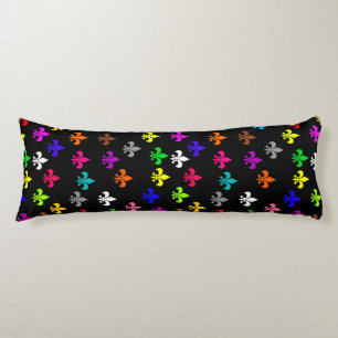 Schwarzes, mehrfarbiges Fleur-de-lis-Muster Seitenschläferkissen