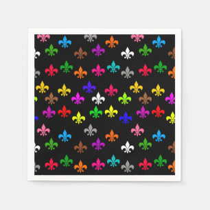 Schwarzes, mehrfarbiges Fleur-de-lis-Muster Serviette