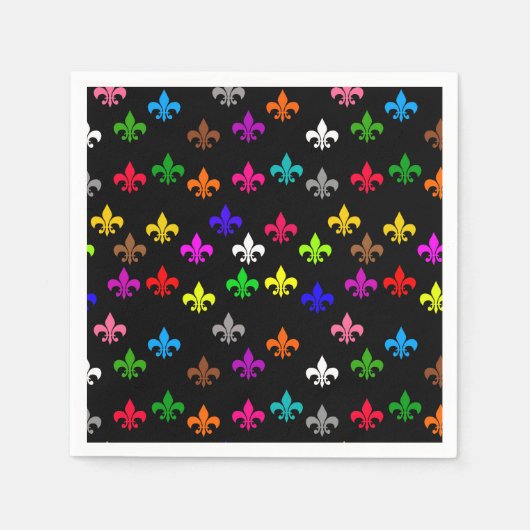 Schwarzes, mehrfarbiges Fleur-de-lis-Muster Serviette (Vorderseite)