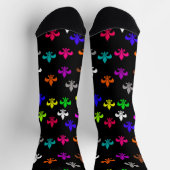 Schwarzes, mehrfarbiges Fleur-de-lis-Muster Socken (Oben)