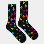 Schwarzes, mehrfarbiges Fleur-de-lis-Muster Socken (Rechts)