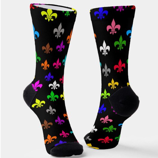 Schwarzes, mehrfarbiges Fleur-de-lis-Muster Socken