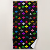 Schwarzes, mehrfarbiges Fleur-de-lis-Muster Strandtuch (Vorderseite)
