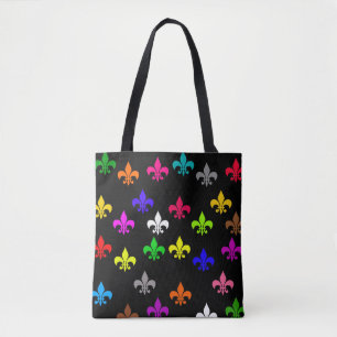 Schwarzes, mehrfarbiges Fleur-de-lis-Muster Tasche