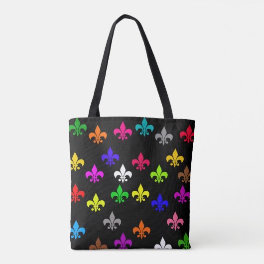 Schwarzes, mehrfarbiges Fleur-de-lis-Muster Tasche (Rückseite)