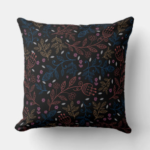 Schwarzes mehrrosa/blaues, florales, reversibles K Kissen