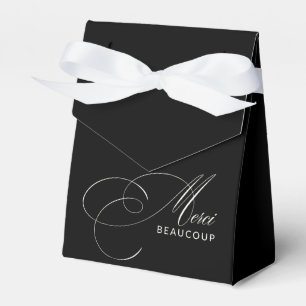 Schwarzes Merci Beaucoup Elegante Kalligrafie Dank Geschenkschachtel
