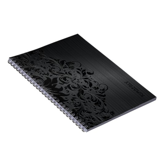 Schwarzes Metall gebürstetes Aluminium und Blumenl Notizblock (Rechte Seite)