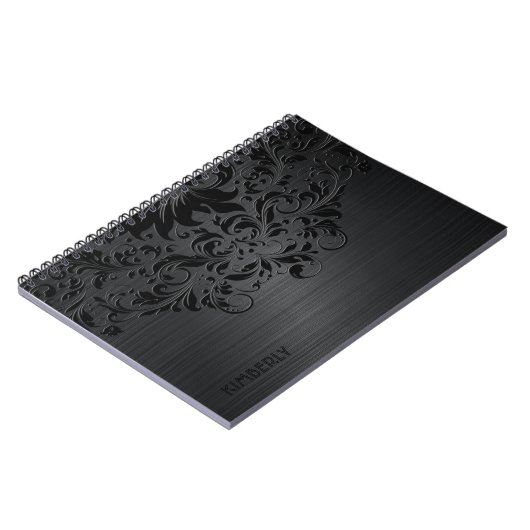 Schwarzes Metall gebürstetes Aluminium und Blumenl Notizblock (Linke Seite)